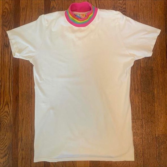 Big Bud Press Tops - BIG BUD PRESS WHITE RAINBOW COLLAR RINGER TEE LIKE NEW SIZE MEDIUM
